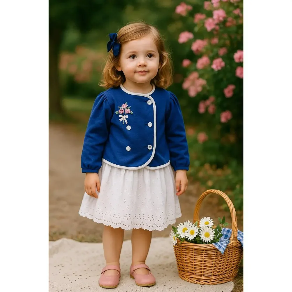Vintage 1980s Carter's Toddler Girls Blue Rose Bouquet Cardigan – Size 3T